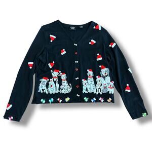 Vintage Christine Rotelli Holiday Cardigan Sweater S‎ Dog Santa Ugly Christmas